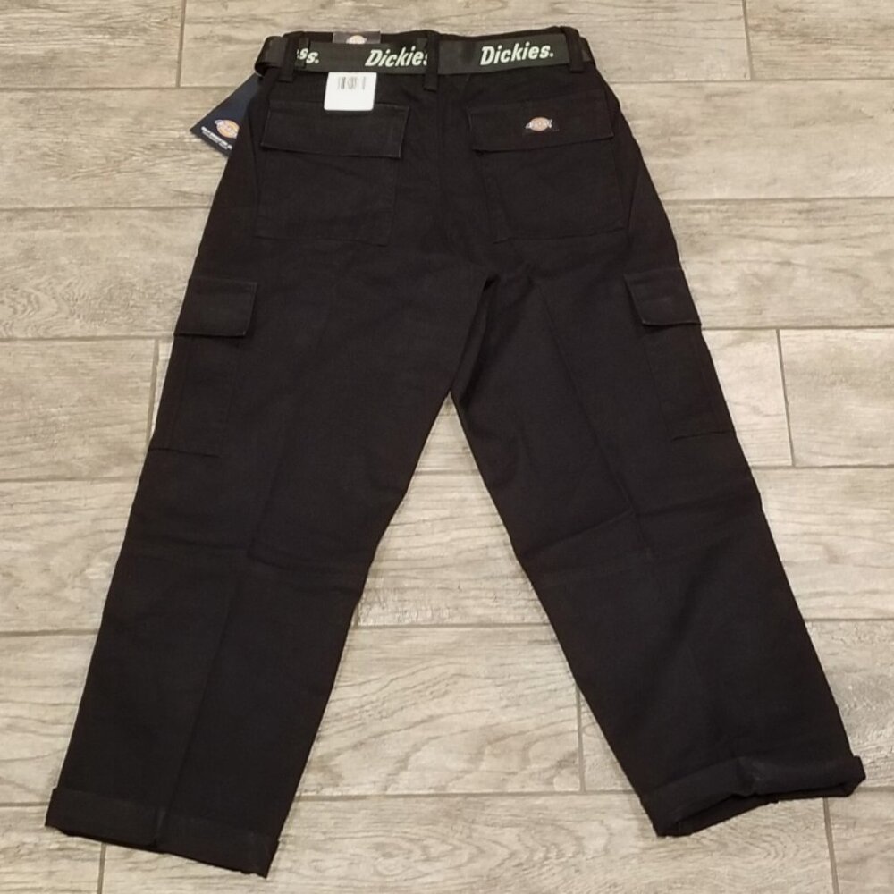 Dickies Women's Relaxed Baggy Fit Cropped Cargo Pants Belt Belted Black New - Picture 8 of 10